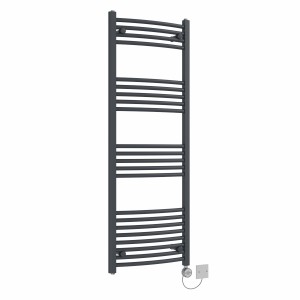 Fjord 1400 x 500mm Curved Anthracite Thermostatic Electric Heated Towel Rail with Chrome Terma Element