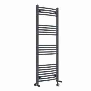 Fjord 1400 x 500mm Dual Fuel Curved Anthracite Thermostatic Electric Heated Towel Rail
