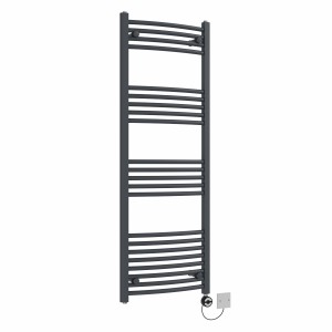 Fjord 1400 x 500mm Curved Anthracite Thermostatic Electric Heated Towel Rail with Black Terma Element