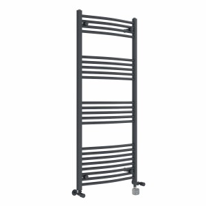 Fjord 1400 x 600mm Dual Fuel Curved Anthracite Thermostatic Bluetooth Electric Heated Towel Rail