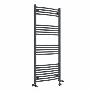 Fjord 1400 x 600mm Dual Fuel Curved Anthracite Thermostatic Electric Heated Towel Rail