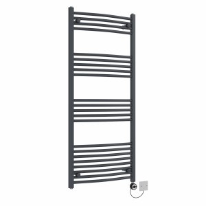 Fjord 1400 x 600mm Curved Anthracite Thermostatic Electric Heated Towel Rail with Black Terma Element