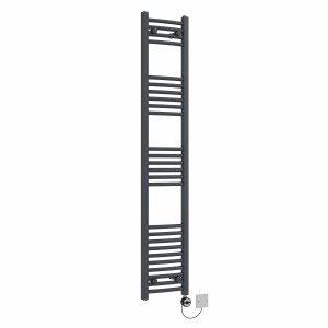 Fjord 1600 x 300mm Curved Anthracite Thermostatic Electric Heated Towel Rail with Black Terma Element