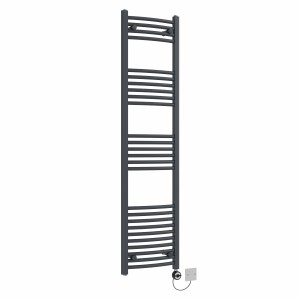 Fjord 1600 x 400mm Curved Anthracite Thermostatic Electric Heated Towel Rail with Black Terma Element