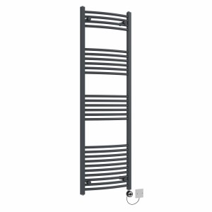 Fjord 1600 x 500mm Curved Anthracite Thermostatic Electric Heated Towel Rail with Black Terma Element