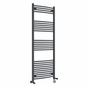 Fjord 1600 x 600mm Dual Fuel Curved Anthracite Thermostatic Bluetooth Electric Heated Towel Rail