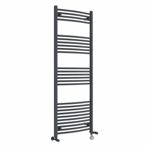 Fjord 1600 x 600mm Dual Fuel Curved Anthracite Thermostatic Electric Heated Towel Rail