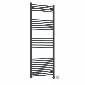Fjord 1600 x 600mm Curved Anthracite Thermostatic Electric Heated Towel Rail with Black Terma Element