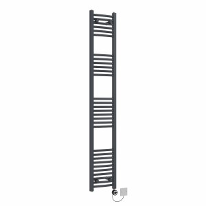 Fjord 1800 x 300mm Curved Anthracite Thermostatic Electric Heated Towel Rail with Black Terma Element