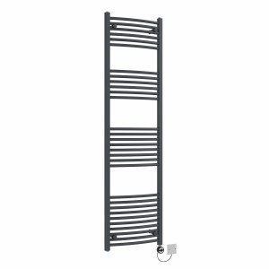 Fjord 1800 x 500mm Curved Anthracite Thermostatic Electric Heated Towel Rail with Black Terma Element