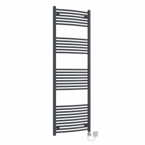 Fjord 1800 x 600mm Curved Anthracite Thermostatic Electric Heated Towel Rail with Chrome Terma Element