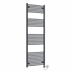 Fjord 1800 x 600mm Curved Anthracite Thermostatic Electric Heated Towel Rail with Black Terma Element