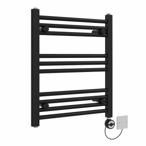 Bergen 600 x 500mm Straight Black Thermostatic Electric Heated Towel Rail with Black Terma Element