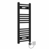 Bergen 800 x 300mm Straight Black Thermostatic Electric Heated Towel Rail with Black Terma Element