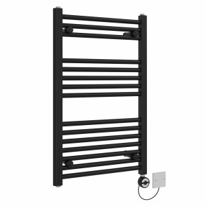 Bergen 800 x 500mm Straight Black Thermostatic Electric Heated Towel Rail with Black Terma Element