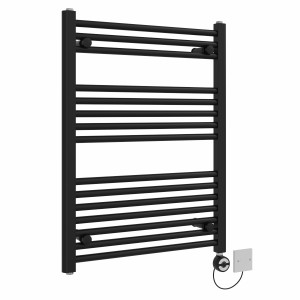 Bergen 800 x 600mm Straight Black Thermostatic Electric Heated Towel Rail with Black Terma Element