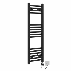 Bergen 1000 x 300mm Straight Black Thermostatic Electric Heated Towel Rail with Black Terma Element