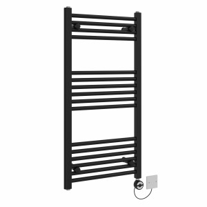 Bergen 1000 x 500mm Straight Black Thermostatic Electric Heated Towel Rail with Black Terma Element