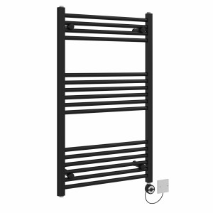 Bergen 1000 x 600mm Straight Black Thermostatic Electric Heated Towel Rail with Black Terma Element