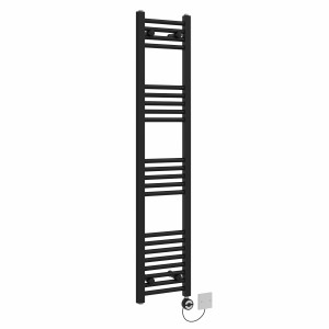 Bergen 1400 x 300mm Straight Black Thermostatic Electric Heated Towel Rail with Black Terma Element