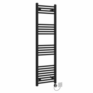 Bergen 1400 x 400mm Straight Black Thermostatic Electric Heated Towel Rail with Black Terma Element