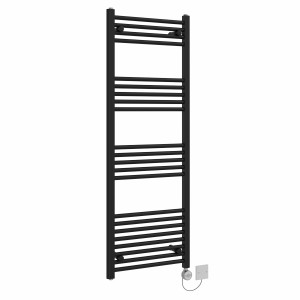 Bergen 1400 x 500mm Straight Black Thermostatic Electric Heated Towel Rail with Chrome Terma Element