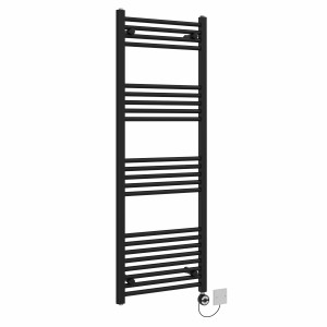 Bergen 1400 x 500mm Straight Black Thermostatic Electric Heated Towel Rail with Black Terma Element