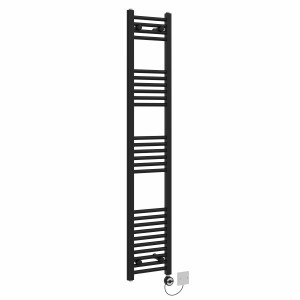 Bergen 1600 x 300mm Straight Black Thermostatic Electric Heated Towel Rail with Black Terma Element
