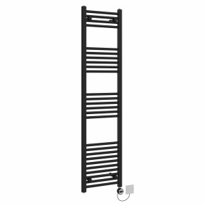 Bergen 1600 x 400mm Straight Black Thermostatic Electric Heated Towel Rail with Black Terma Element