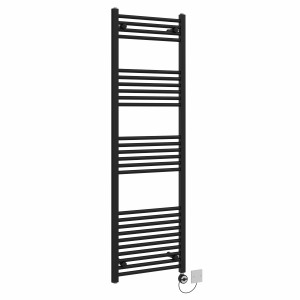 Bergen 1600 x 500mm Straight Black Thermostatic Electric Heated Towel Rail with Black Terma Element