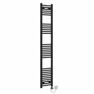 Bergen 1800 x 300mm Straight Black Thermostatic Electric Heated Towel Rail with Black Terma Element