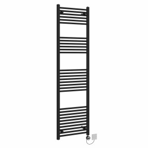 Bergen 1800 x 500mm Straight Black Thermostatic Electric Heated Towel Rail with Black Terma Element