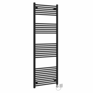 Bergen 1800 x 600mm Straight Black Thermostatic Electric Heated Towel Rail with Chrome Terma Element