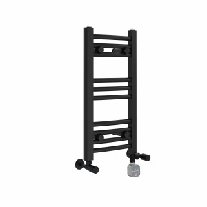 Fjord 600 x 300mm Dual Fuel Curved Black Thermostatic Bluetooth Electric Heated Towel Rail