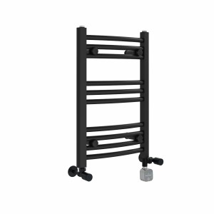 Fjord 600 x 400mm Dual Fuel Curved Black Thermostatic Bluetooth Electric Heated Towel Rail