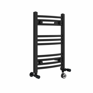 Fjord 600 x 400mm Dual Fuel Curved Black Thermostatic Electric Heated Towel Rail