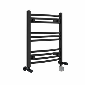 Fjord 600 x 500mm Dual Fuel Curved Black Thermostatic Bluetooth Electric Heated Towel Rail