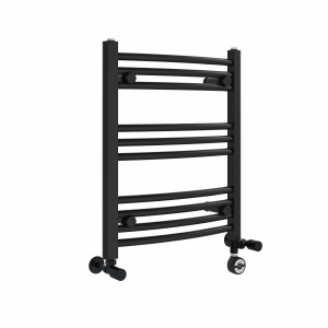 Fjord 600 x 500mm Dual Fuel Curved Black Thermostatic Electric Heated Towel Rail