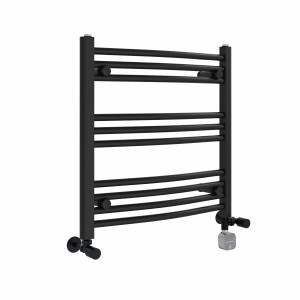 Fjord 600 x 600mm Dual Fuel Curved Black Thermostatic Bluetooth Electric Heated Towel Rail