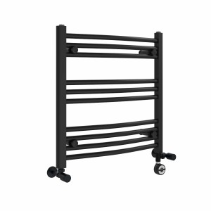 Fjord 600 x 600mm Dual Fuel Curved Black Thermostatic Electric Heated Towel Rail