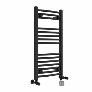 Fjord 800 x 400mm Dual Fuel Curved Black Thermostatic Bluetooth Electric Heated Towel Rail