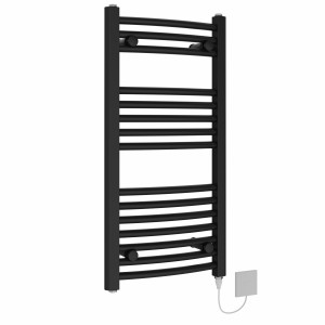 Fjord 800 x 400mm Black Curved Electric Heated Towel Rail