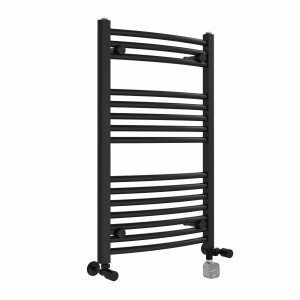 Fjord 800 x 500mm Dual Fuel Curved Black Thermostatic Bluetooth Electric Heated Towel Rail