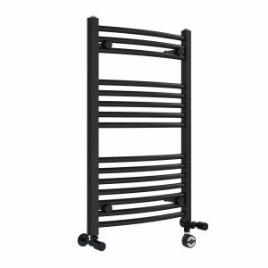 Fjord 800 x 500mm Dual Fuel Curved Black Thermostatic Electric Heated Towel Rail