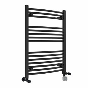 Fjord 800 x 600mm Dual Fuel Curved Black Thermostatic Bluetooth Electric Heated Towel Rail