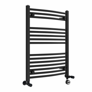 Fjord 800 x 600mm Dual Fuel Curved Black Thermostatic Electric Heated Towel Rail
