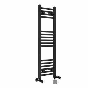 Fjord 1000 x 300mm Dual Fuel Curved Black Thermostatic Bluetooth Electric Heated Towel Rail