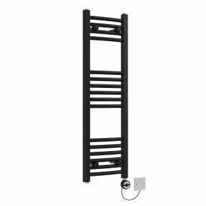 Fjord 1000 x 300mm Curved Black Thermostatic Electric Heated Towel Rail with Black Terma Element