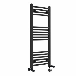 Fjord 1000 x 400mm Dual Fuel Curved Black Thermostatic Electric Heated Towel Rail