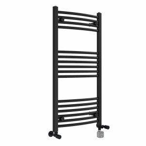 Fjord 1000 x 500mm Dual Fuel Curved Black Thermostatic Bluetooth Electric Heated Towel Rail